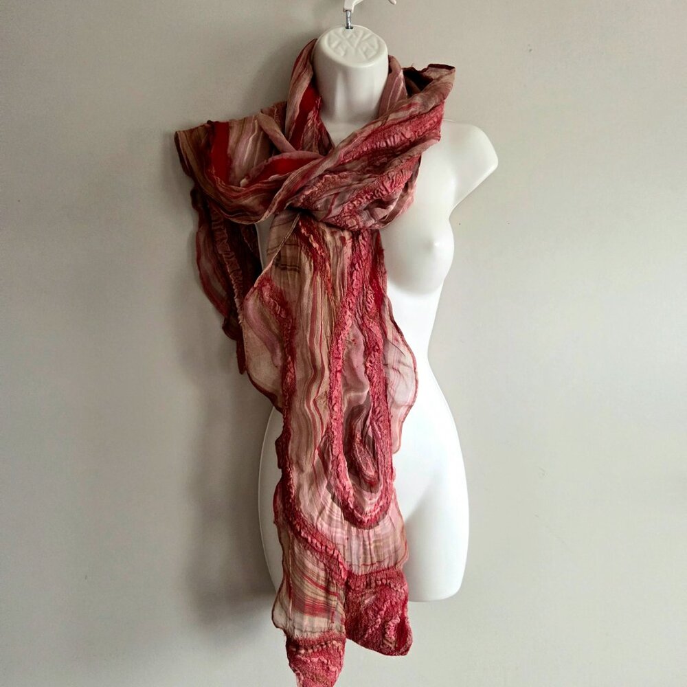 Mixed Media Red Scarf Red Romantic Felted Boho Maximalist